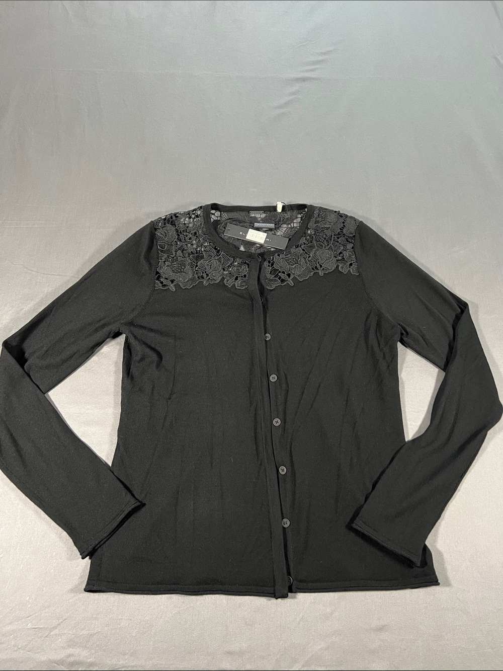 Elie Tahari Black Lace-Yoke Button Cardigan size S
